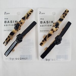 Two Pack scunci The Basik Edition Leopard and Black Barrettes 2 Pcs Each New